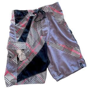O'Neill Men's Gray Black Red Plaid Board Shorts John John Florence